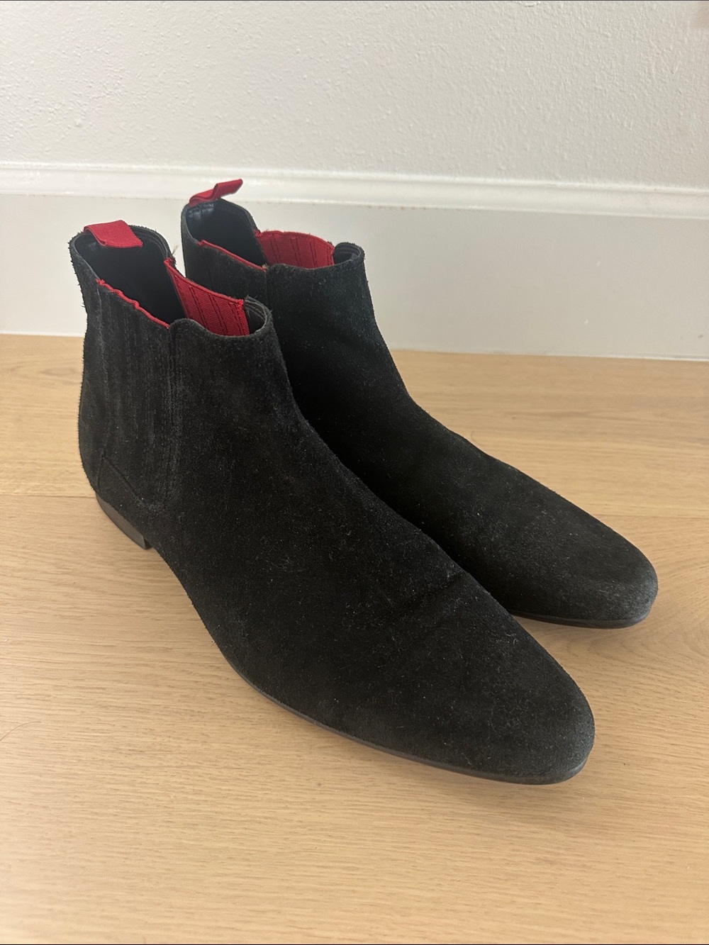 ASOS Black Suede Chukka Boots with Red Interior Trim